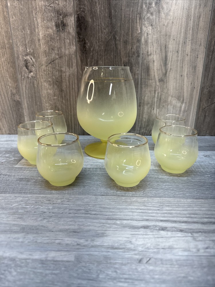 VINTAGE BLENDO YELLOW MARTINI DRINK COMPLETE SET 6 GLASSES 60’s MCM EUC