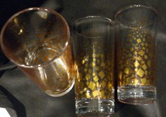 Vintage Mid-Century Mod Metallic Gold Confetti Highball Tumbler Glasses Set of 3