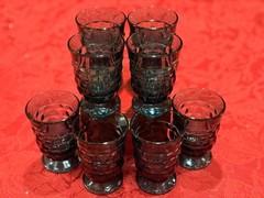 Vintage Indiana Glass Whitehall Riviera Blue Footed Juice Glass Cubist Set-8