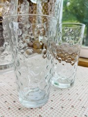 Set Of 10 Clear VTG Libbey AWA Polka Dot Pattern Optic 5 7/8″ Glass Tumblers