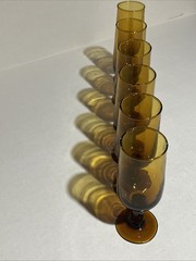 VTG Set of 6 Stemmed 3 oz Amber Glass Cordial Sherry Port Wine Liquor Glasses