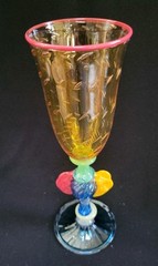 Robert Dane Citrine Tutti Frutti Hand Blown Studio Art Glass Wine Goblet SIGNED
