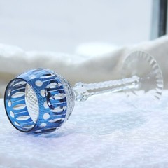 Boho Wedding Water Wine Goblet Hand Cut Clear Crystal Glasses Ink Blue 7.5oz