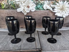 Vintage MCM Black Amethyst Crystal 12oz Stemmed Cordial Glasses (7)