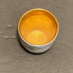 hand painted Signed Rosemarie Radmaker tasting cup Gold Luster Grapes Vine