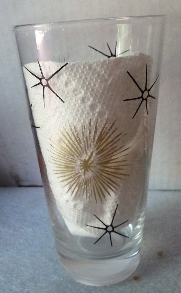 Federal Black & Gold Atomic Starburst Tall Glass MCM 5-1/2″