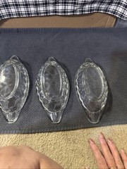 Vintage Heavy Banana Split Boats Clear Glass Oval Shape Dishes Set of 3 Mexico