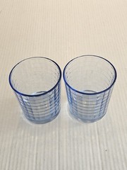 Set/2 Vntg Pasabahce Blue Block Optic 4″ X 3.5″ 12oz Old Fashion Tumblers Turkey