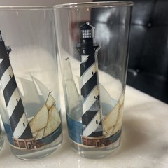 David Carter Brown By The Sea Highball Glass Set Nautical Lighthouse Four-Piece
