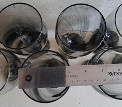 VTG Libbey Clear Stem Glasses Black/Gray Smokey Swirl Water Goblets Set of 7 Ex.