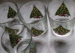 Carlton Christmas Tree Drinking Glasses Set of 4 Vintage 1980s Blue Angel