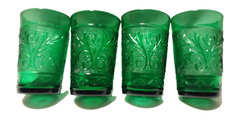 Vtg Anchor Hocking Glass Forest Green Sandwich 4 oz Tumblers Set/4 EUC B2
