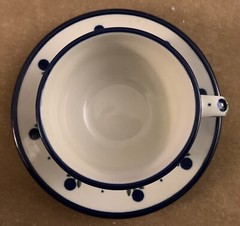 Polish Pottery (Ceramika Artystyczna) Cup & Saucer, Blue Buds Pattern-Hand Made