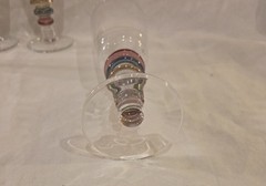 Vintage Block Crystal Carnival Stem Glasses Set of 4 Multi Color Ring Stem 9”