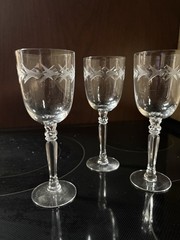 Set 3 Fostoria Crystal Holly Clear Water Glasses Stem 6030 Cut 815 Leaves Glass