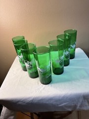 ANCHOR HOCKING/FIRE KING GREEN “Open Sleigh” Set of 6 Tumbler Style Glasses