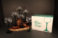 J. G. Durand Luminarc Rhine Wine Glasses, 6 Green Stemmed, Etched Louis Sipp
