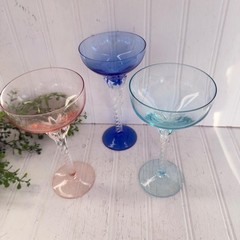 Crystal Twisted Stem Bar Glasses Set Of 3 Hand Blown In Portugal