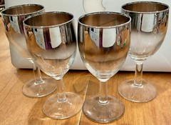 VTG MCM DOROTHY THORPE STYLE SILVER FADE 5”4 OZ SET(4)CORDIAL GLASSWARE BARWAR