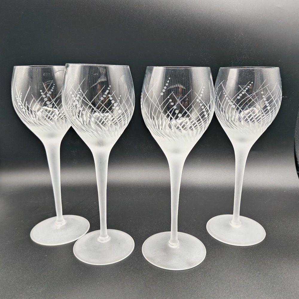 Raimundas Lapsys Wine Glasses Chasen Galleries Clear Satin Etched Signed 1985