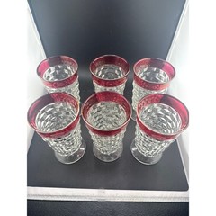 Vintage Colony Whitehall Ruby Flash Footed Glasses Set of 6 Indiana Glass Cubist