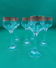 Vintage Bohemian Czech Art Deco Style Amber Sherry Liqueur Glasses Set Six