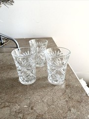 3 Juice Glass Tumblers Anchor Hocking 3in Star of David Early American Prescut