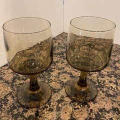 Vintage Tawny Accents Wine Goblets By Libbey Glass Smokey Brown Set of 4