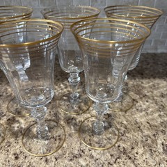 Lot of 6 Tiffin-Franciscan Minton Clear 7-5/8″ Gold Banded Water Goblets READ