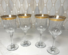 Set of 4 Circleware Turkey Wine Goblet Glasses Clear Gold Trim Holiday Glassware