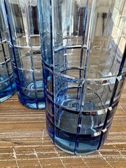 4-Anchor Hocking Tartan Blue Heavy Tumbler Glasses 6″ Tall *EUC