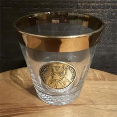 Napoleon Theme Clear Glass Tumbler with Gold Rim and Decorative Medallion