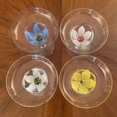 4 MCM Vintage Dorothy Thorpe Style Hand Painted Flower Margarita Glasses