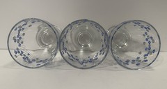 VTG Blue & Gray Flowers, White Line Design, Juice Glasses, Set of Three (3) Rare