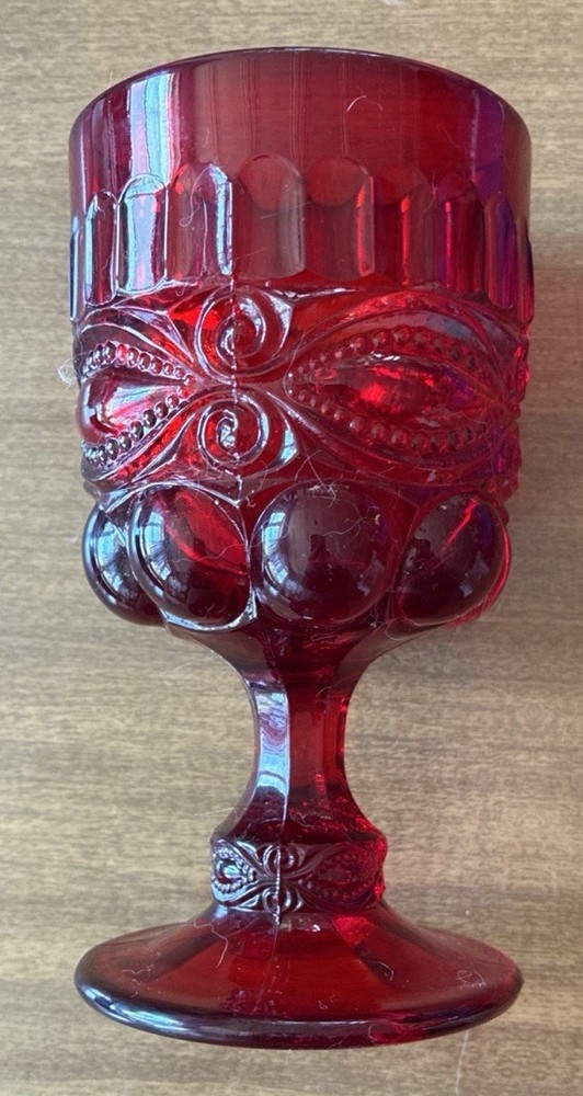 Vintage L. G. Wright/Mosser Pressed Glass EYEWINKER Ruby Red Goblet Beautiful!