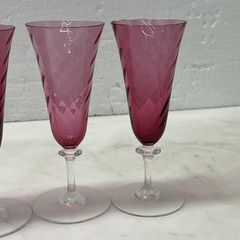 4 Garda Rose Swirl Cranberry Optic Cordial Glasses by Schmidt F Germany Glass 6”