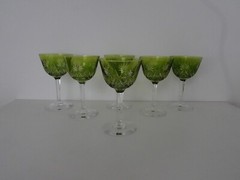 ANTIQUE CRYSTAL GLASSES GREEN CUT VAL SAINT LAMBERT BELGIUM LIME PORT BRANDY