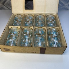 8 Vintage Hazel Atlas Turquoise Drinking Glasses Highball Atomic MCM With Box
