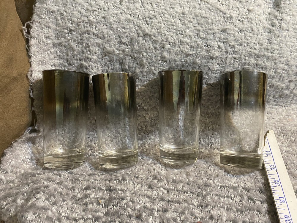 MCM Silver Fade Lusterware 4 highball glasses Dorothy Thorpe? Ombre Barware