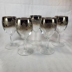 Set 5 Cordial Wine GLASSES Silver Fade Embossed Leaves 4 oz Stemware France