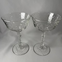 Rock Sharpe Arctic Rose Sherbet Glasses Cambridge Cut Crystal Dessert Set of 2