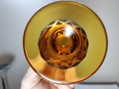 Vintage Indiana Glass Whitehall Cubist Amber Footed Ice Tea Tumbler 6″ 12oz
