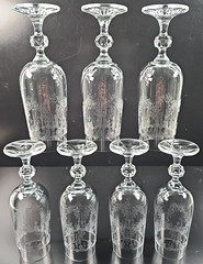7) Import Assoc Cascade Fluted Champagne Set Vintage Etch Cut Stemware Retro Lot