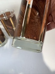 MCM Vtg Libby Hiball Tall Tumbler Glasses Set (3) Wood Grain Gold Blocks Barware