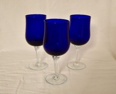 Colony Glass Company Saturn Blue Swirl Stem Vintage Wine Glasses (Set of 3)