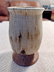 Handmade Stoneware Pottery Wine Glass Tan & Brown 5″ tall