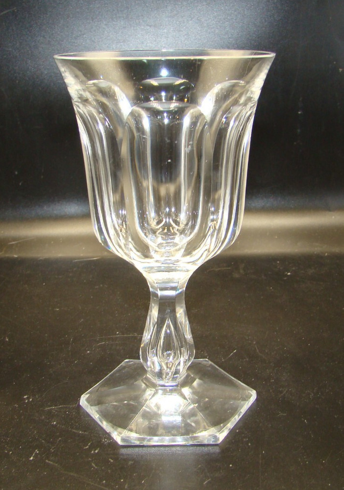 Vintage Cut Glass Panel Water Goblet w/Air Bubble Stem