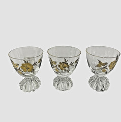 5 Vtg Libby 22 K Gold Leaf Footed Water Goblets Wine Glasses MCM Barware EVC