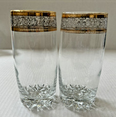 2 Vintage Circle ware Gold Rimmed 10o/z Glasses