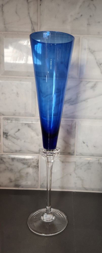 11+ Inch Tall Art Glass Champaign Flutes Cobalt Blue ASTA Union Street Glass